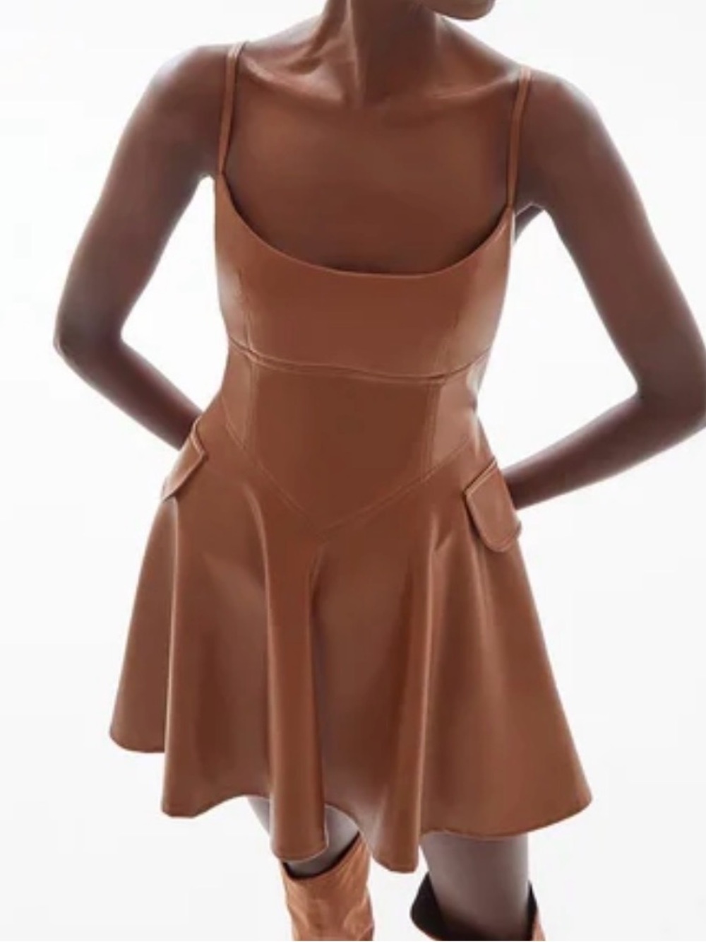 Jus Des Pommes Faux Leather Brown Dress Small Edgy Feminine Earthy Grunge Indie - Picture 3 of 15